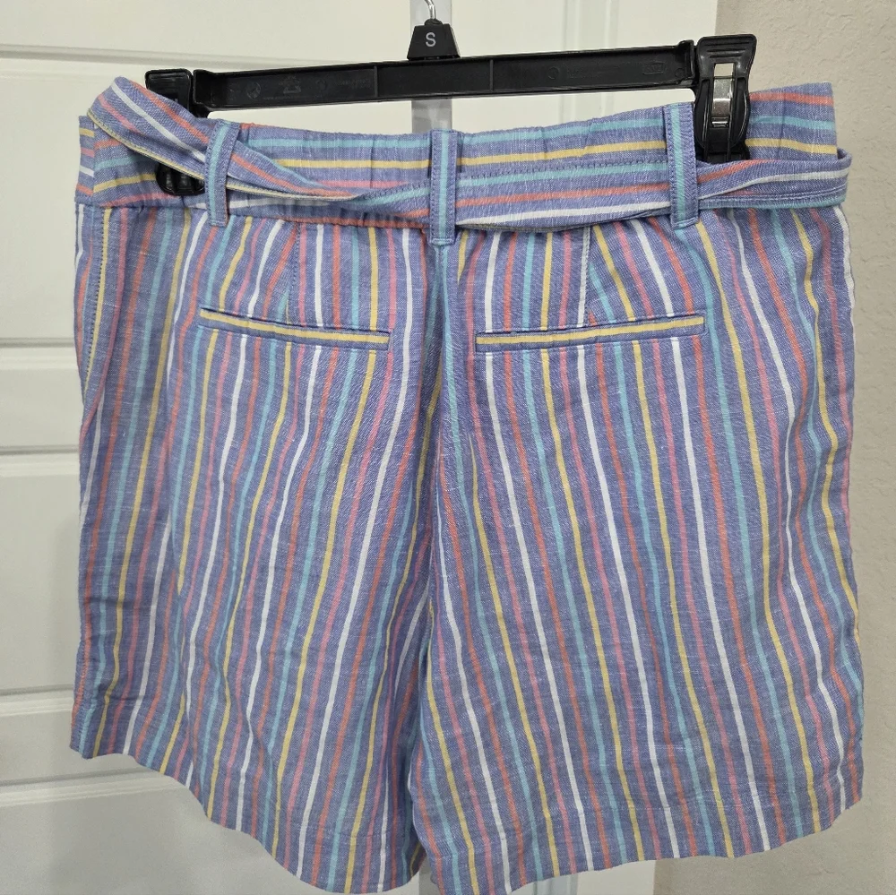 TALBOTS WOMEN'S LINEN STRIPPED SHORTS WITH TIE BELT SIZE 4P